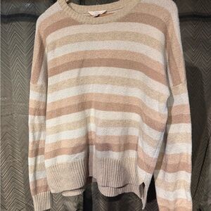 Time and Tru Striped Crewneck Sweater in Beige, Cream & Tan